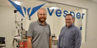 Image caption: Vesper co-founder and CTO Bobby Littrell with CEO Matt Crowley at the company's Boston headquarters. Photo by Dylan Martin.